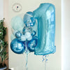 A vibrant blue balloon with the number one printed on it, adding a touch of celebration and joy